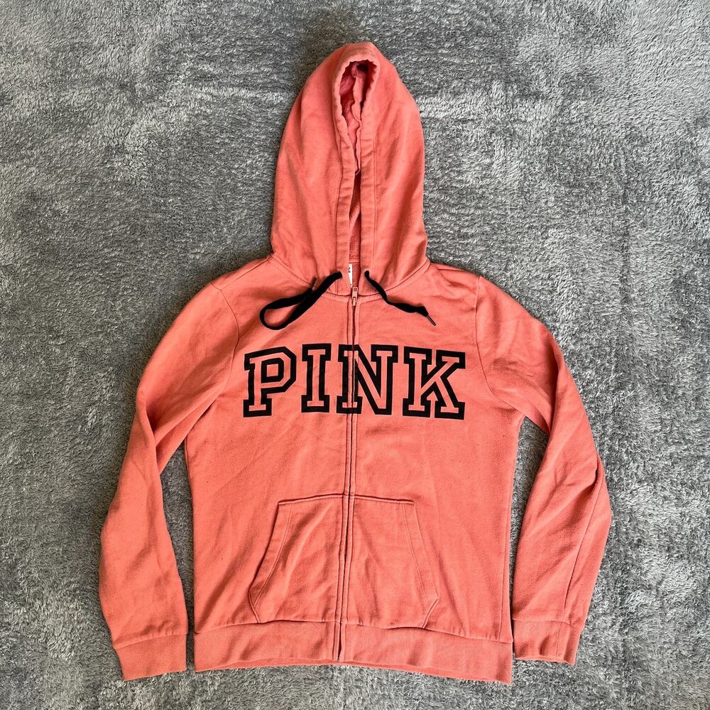 Victoria's Secret PINK Coral Full Zip Hoodie Sweatshirt Women's Size Medium